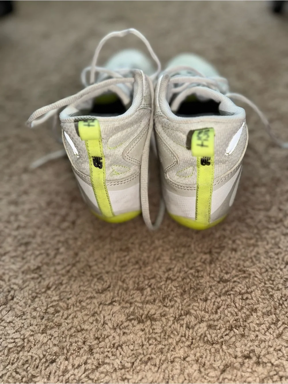 New Balance Kids White and Neon Yellow Mid Lacrosse Cleats Rush v4 Mid size 7
